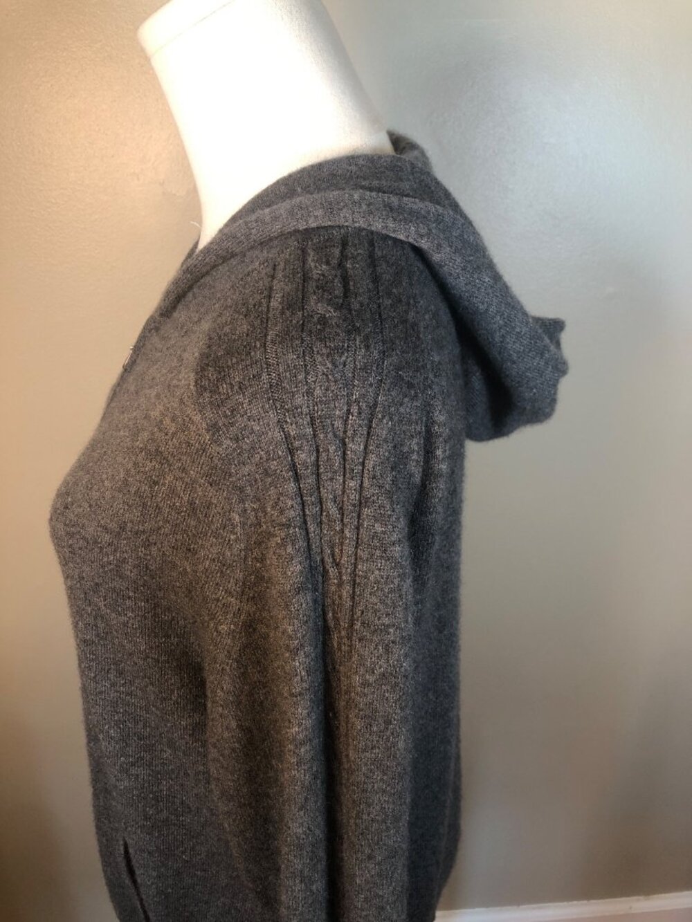 Vintage Marshall Field's 100% Cashmere Knit Zip Up Hoodie Charcoal Gray Sz Large - Picture 3 of 12